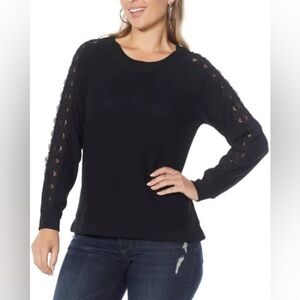 NWT Democracy Women’s Black Sweater with Lace Sleeves, Size 2X